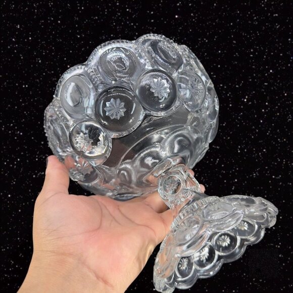 Antique EAPG Adams & Co Palace Moon & Stars Compote Large Clear Manganese 365nm - Picture 7 of 15